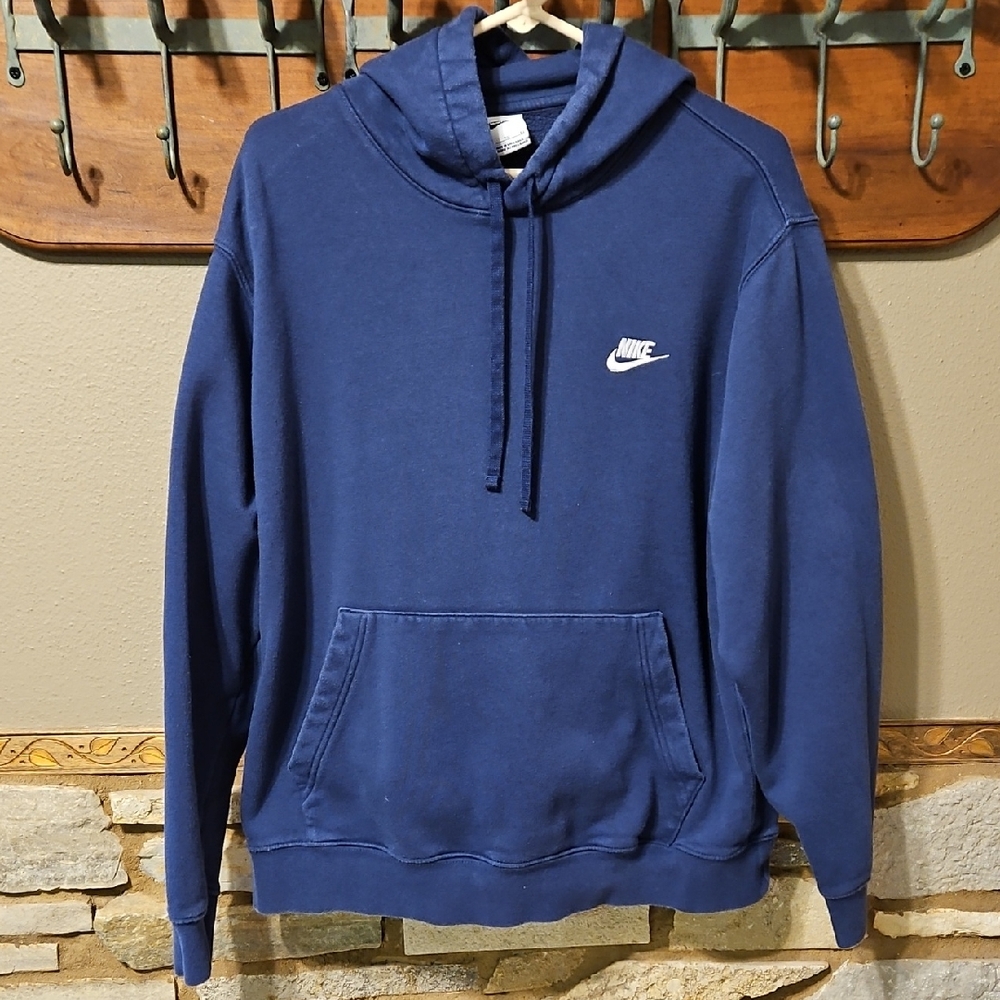 Nike Navy Blue Pullover Hoodie with White Swoosh